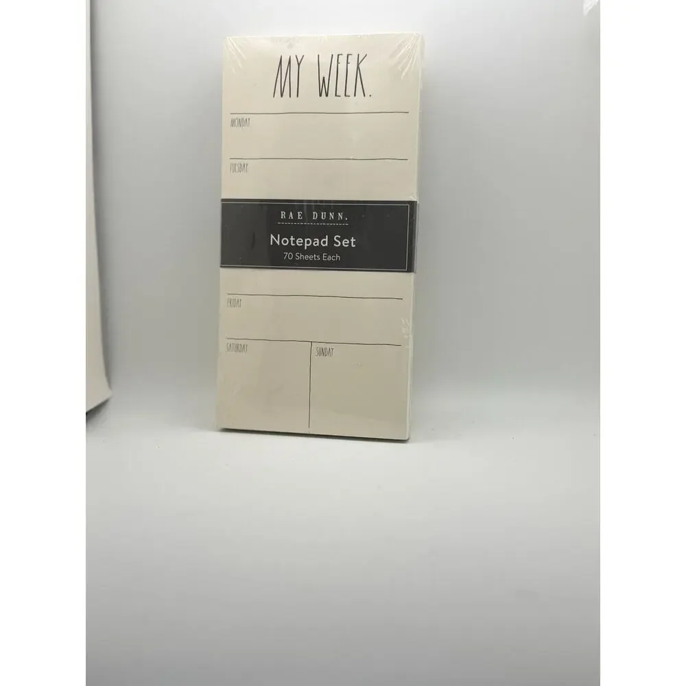 Rae Dunn My Week & My Goals Notepad Set 70 Sheets Each Minimalist Design